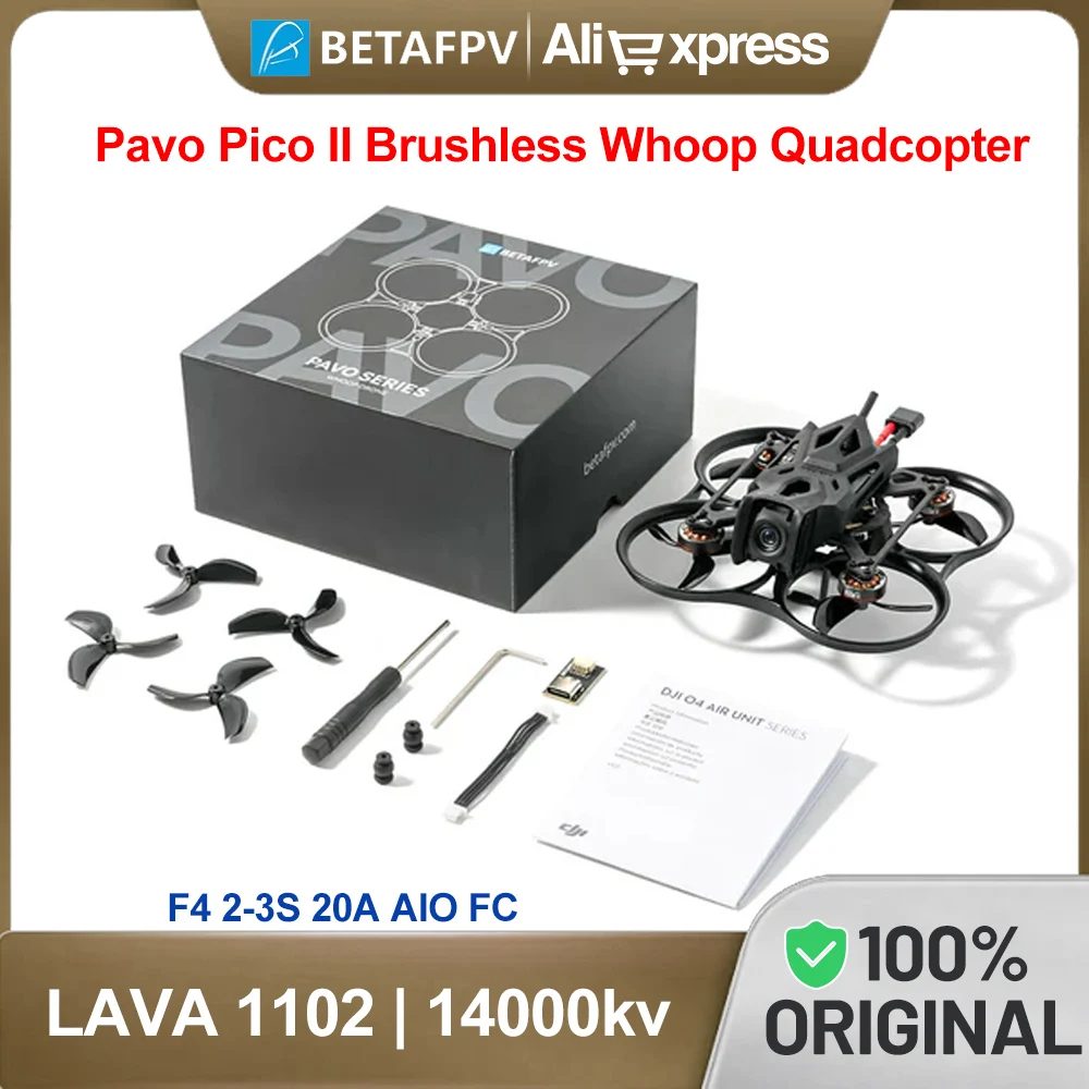 BETAFPV Pavo Pico II Brushless Whoop Quadcopter DJI O4/PNP Versión LAVA 1102 | 14000kv F4 2-3S 20A AIO FC ELRS2.4G/SBUS RX