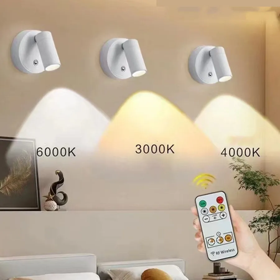 Magnetic Base USB Rechargeable LED Cordless Wall Light with Touch Switch Black White Magnet Dimmable Night light for Reading