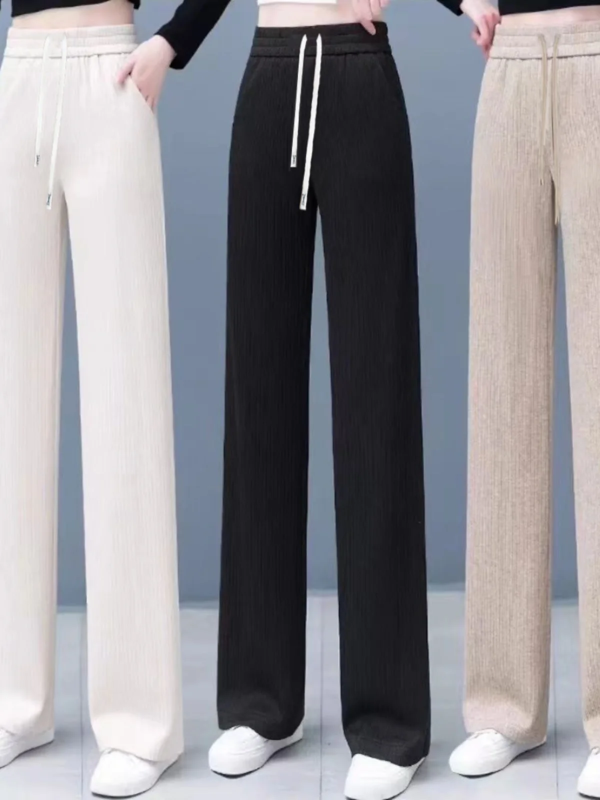 

Широкие брюки с высокой талией на подкладке, женские облегающие прямые повседневные брюки, свободные европейские хлопковые бархатные брюки