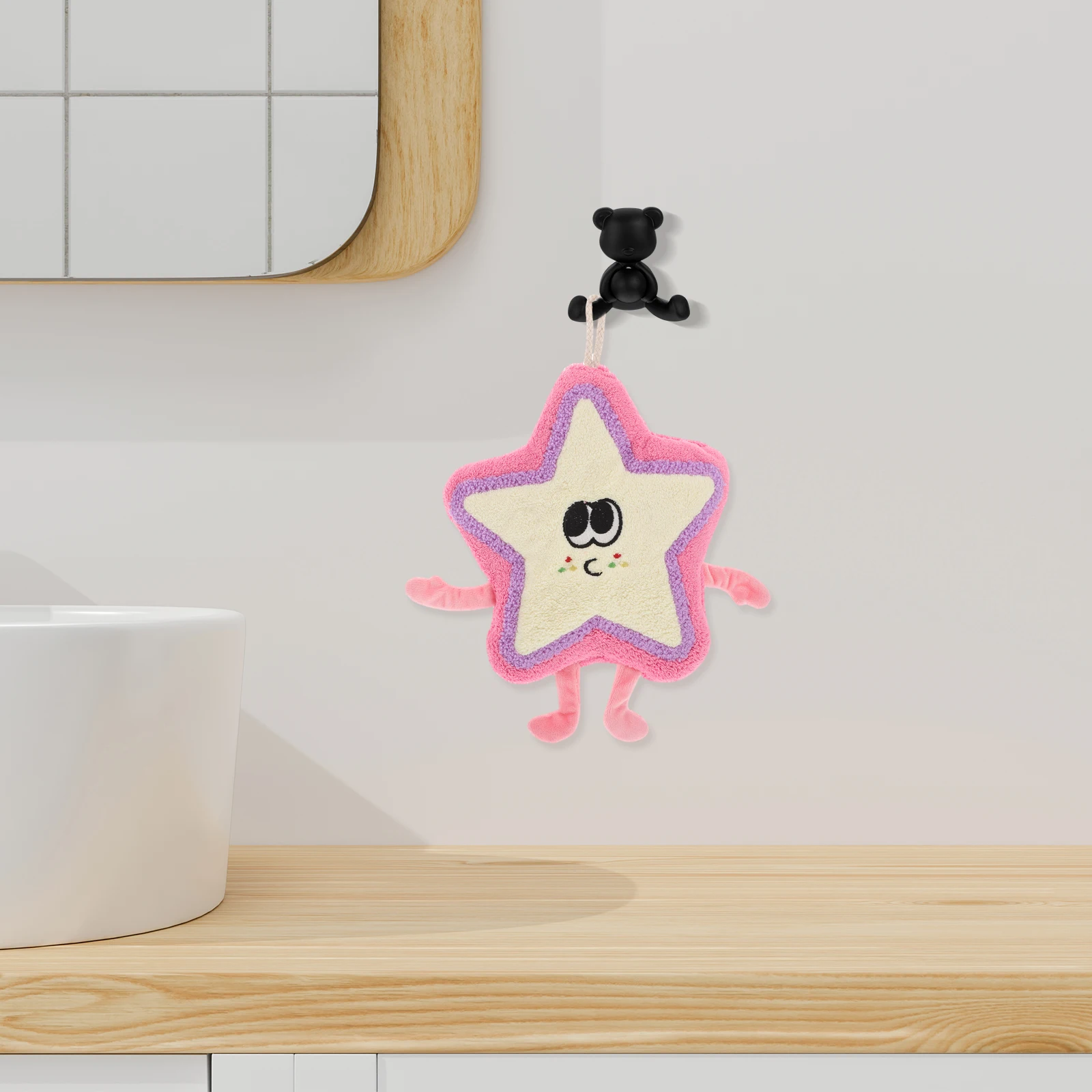 

Hand Towel Quick Dry Absorbent Polyester Bathroom Kitchen Hanging Loops Star Shaped Cartoon Cute Travel Portable