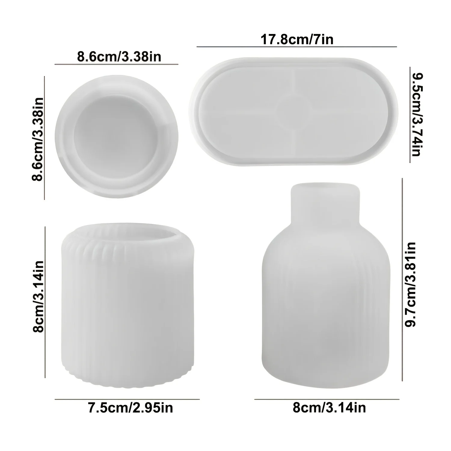 3pcs Minimalist Striped Vase Tray Silicone Mold Set Handmade Diy Gypsum Aromatherapy Candle Cup/Storage Tray Mold