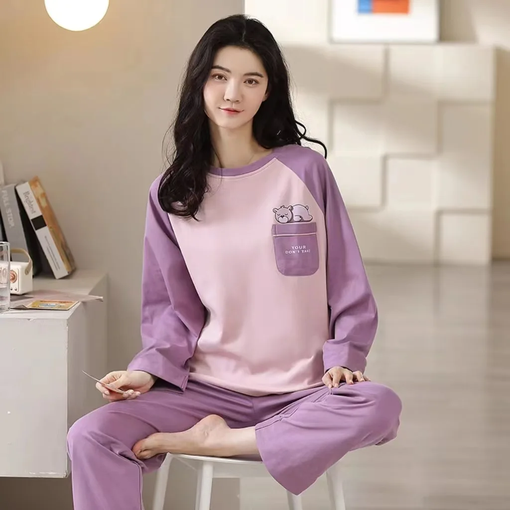 

Women's New Spring and Fall Pajamas Female Models Long-Sleeved Big Yards Thin Section Cartoon Cute Girls Student Pajamas Homewea