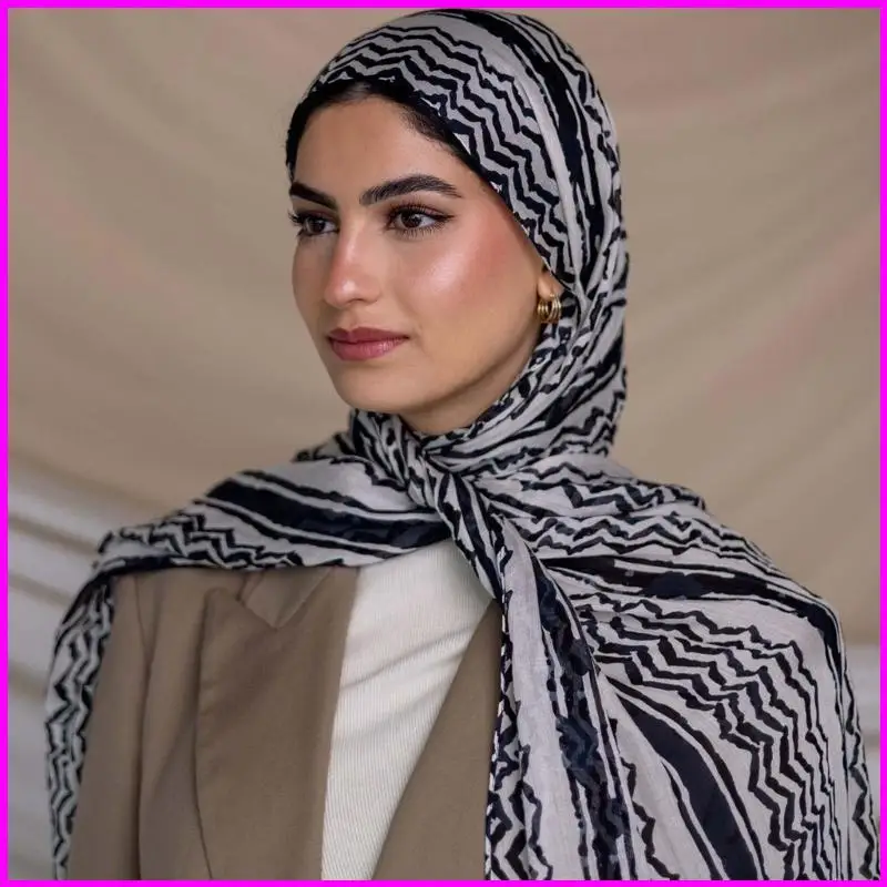 

Шарф-хиджаб в клетку с принтом, платок Абая, кафтан, длинный шарф-хиджаб, повязка на голову, шарф-хиджаб, покрывающий голову