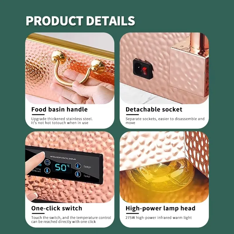 Lampada scaldavivande elettrica 2 in 1 con venature del legno Lampada riscaldante isolata Doppia tripla quattro lampade Piastra riscaldante per alimenti per hotel