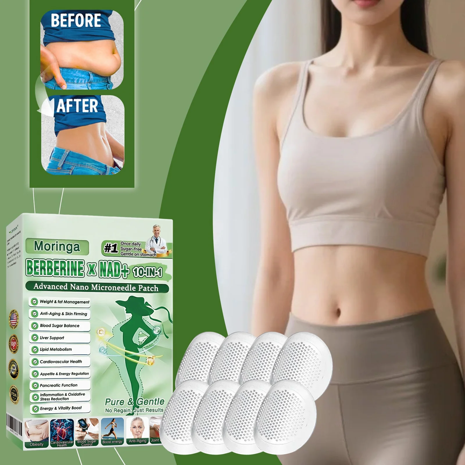 

Moringa Nano Microneedle Patch 10 in 1 Body Shaping Patch Infused Metabolism and Energy Support Patch