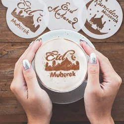 3/8Pcs Eid 무바라크 커피 스프레이 스텐실 라마단 케이크 쿠키 금형 커피 편지 템플릿 홈 알-fitr 이슬람 파티 DIY 장식