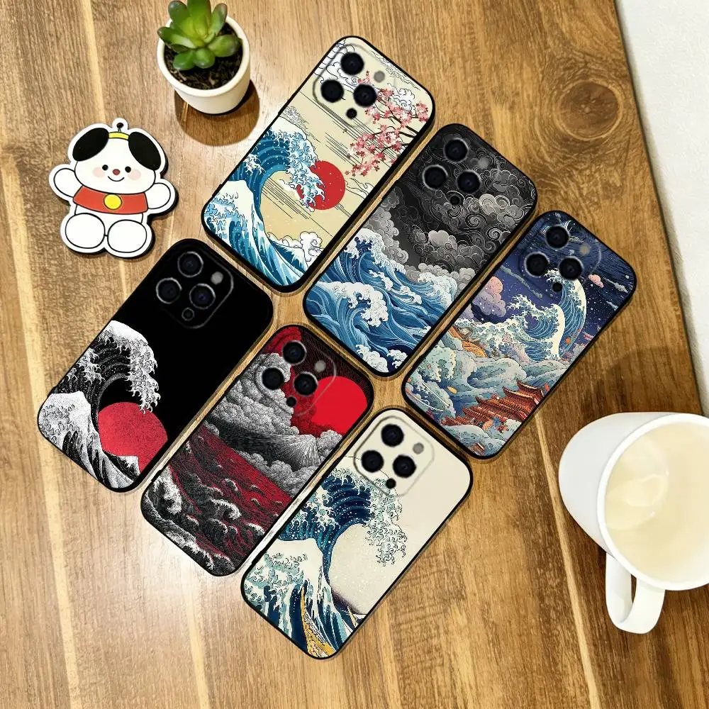 

Great Wave Kanagawa Anime Phone Case For iPhone 17, 16,15,14,13,12,11 Plus,Pro Max, Others Silicone Soft Black Cover