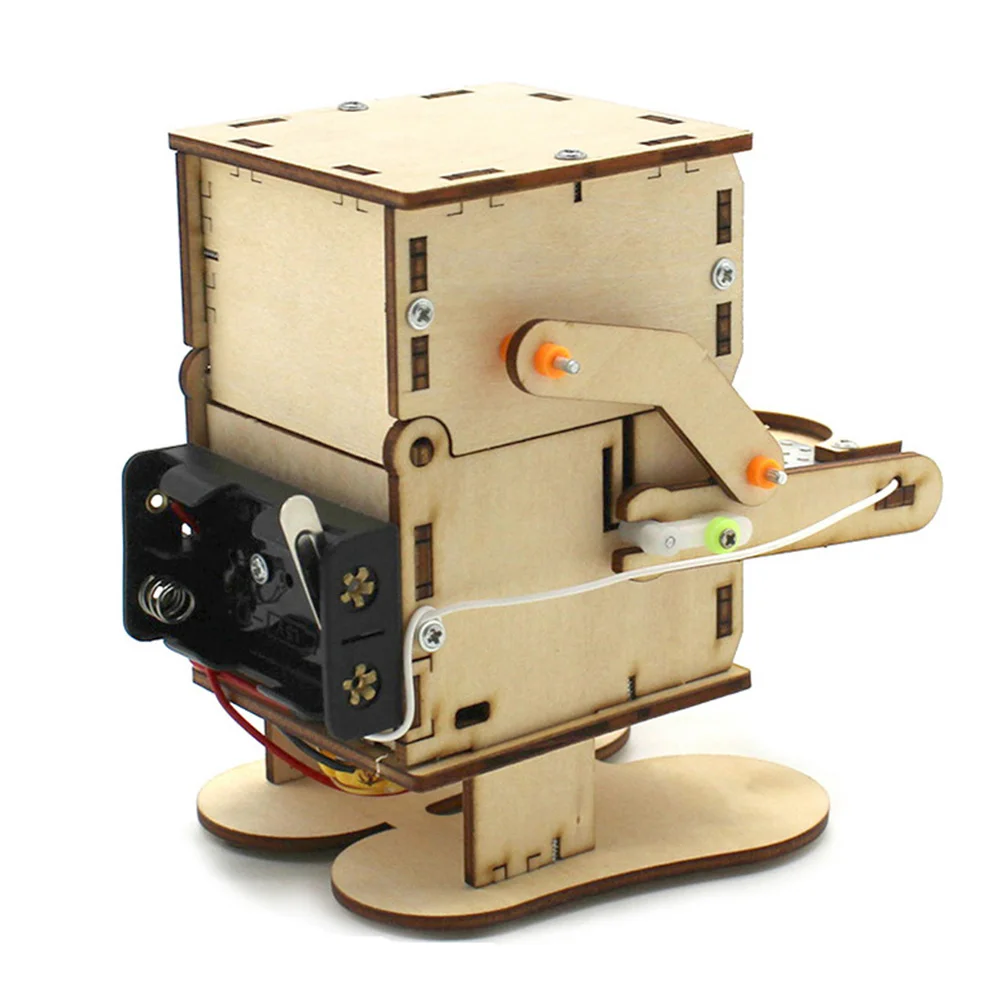DIY Wooden Robot DIY Robot Eating Coin Invention Model Funny STEM Project Robot Assembled Model Education Learning Supplies