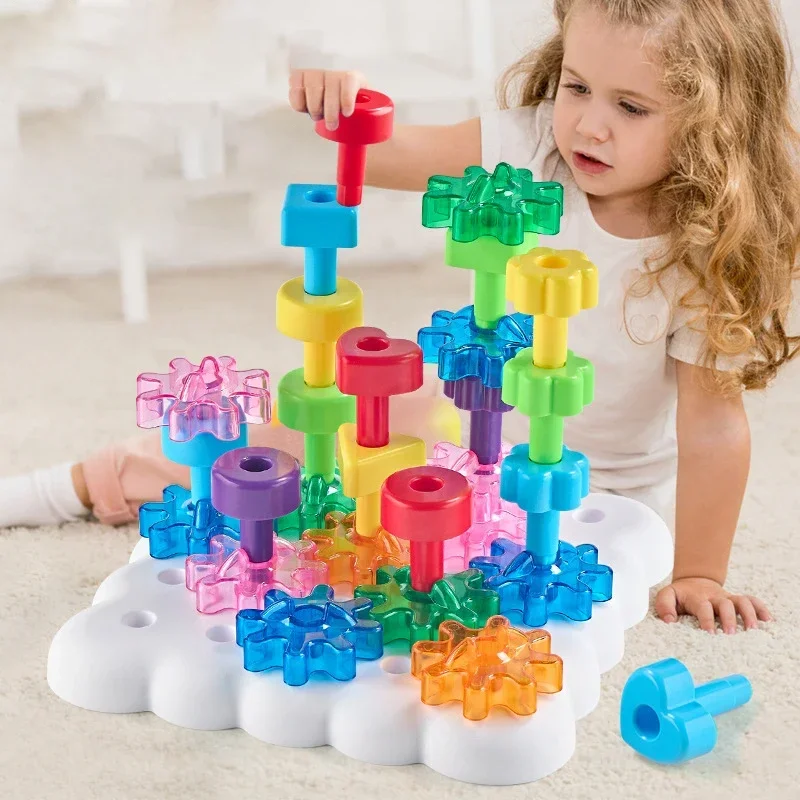 Children's Puzzle DIY Rope Threading Gear Geometric Shape Building Blocks Nails Desktop Stacking Le Montessori Teaching Aids