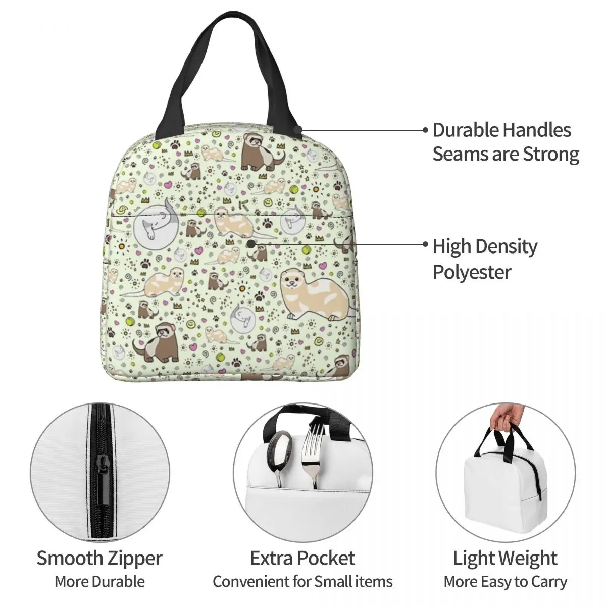 Ferret Magic Lunch Bags Insulated Bento Box Portable Lunch Tote Leakproof Bags Cooler Thermal Bag for Woman Children Office