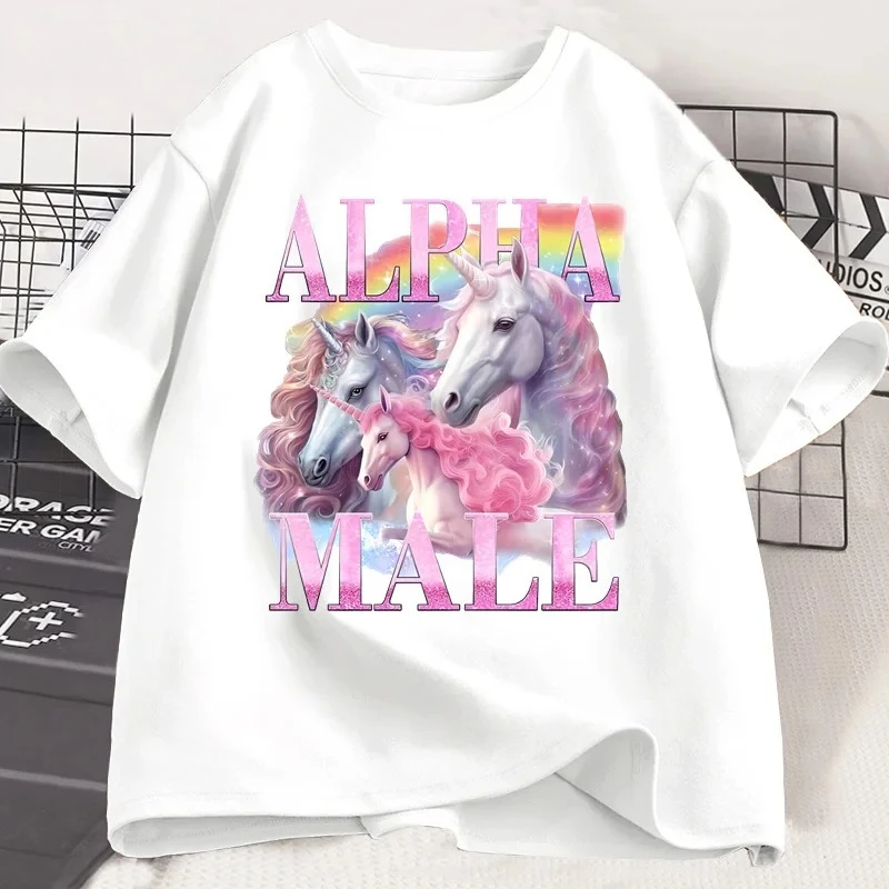 Alpha Male Unicorn Funny Tshirt Ironic Vintage Weird T Shirt Short Sleeve Graphic T Shirts Casual Summer Clothes Women Clothing