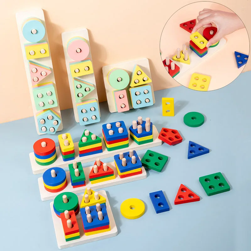 Montessori Wooden Educational Toys Children Geometric Shape Color Sorter Block Puzzles Toddler Sorting Math Bricks Stacking Toys