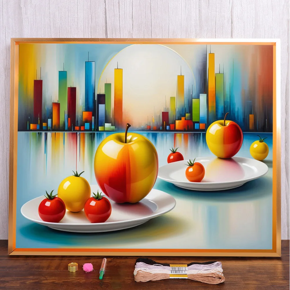 

Still Life Apple Pre-Printed Cross Stitch Patterns Embroidery Knitting Needlework Painting Craft Design For Adults Different