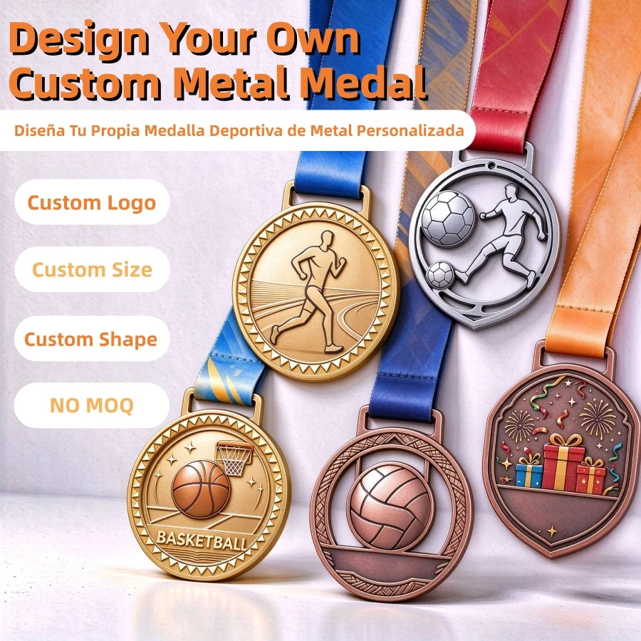 Custom Medal High Quality Personalized Metal Zinc Alloy Custom Medal Custom Embossed Enamelled  Gold Silver Red Copper Medal