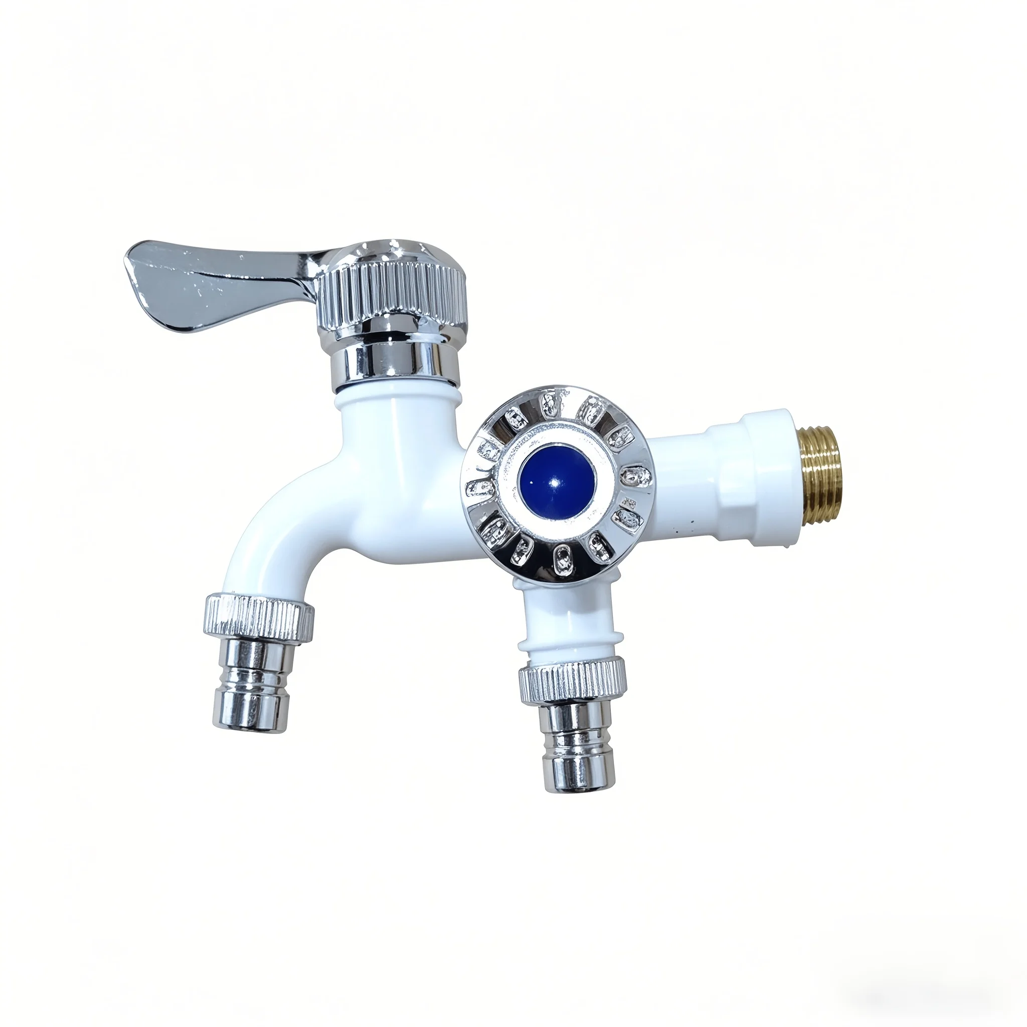 Dual Outlet Quick Open Washing Machine Faucet, 1 In 2 Out Three-way Plastic Single Cold Tap 4 Inch Dual Use Tap for Washing Mach