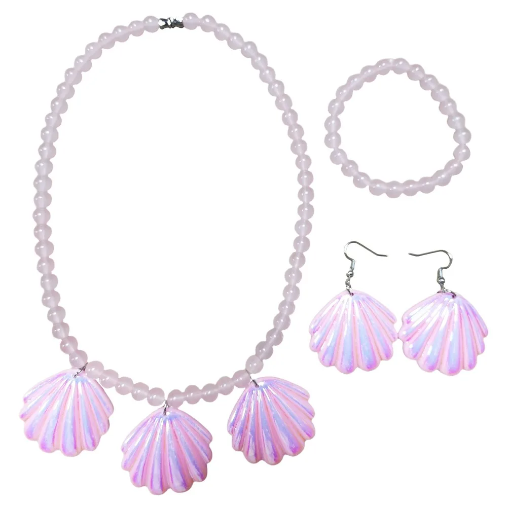 Movie Pink Shell Earrings Necklace Set for Women Adult Halloween Carnival Cosplay Party Pink Girls Barbi Girl Jewelry