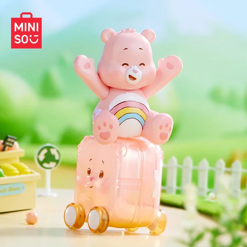 MINISO-Care Bears Happy Tour Series Blind Box, Bonito, Infantil, Modelo, Periférico Anime, Presente de Aniversário, Kawaii Girl Toys, Decoração