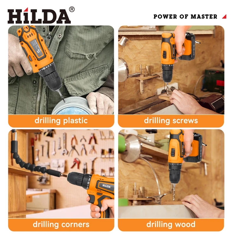 HILDA 21V Mini Wireless Power Driver DC Lithium-Ion Battery Power Tools Cordless Drill Electric Screwdriver