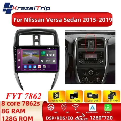 2Din Autoradio 8 Core Car Radio for Nissan Versa Sedan 2015 2016 2017 2018 2019 Stereo Carplay Android Auto GPS Navi 4G DSP QLED
