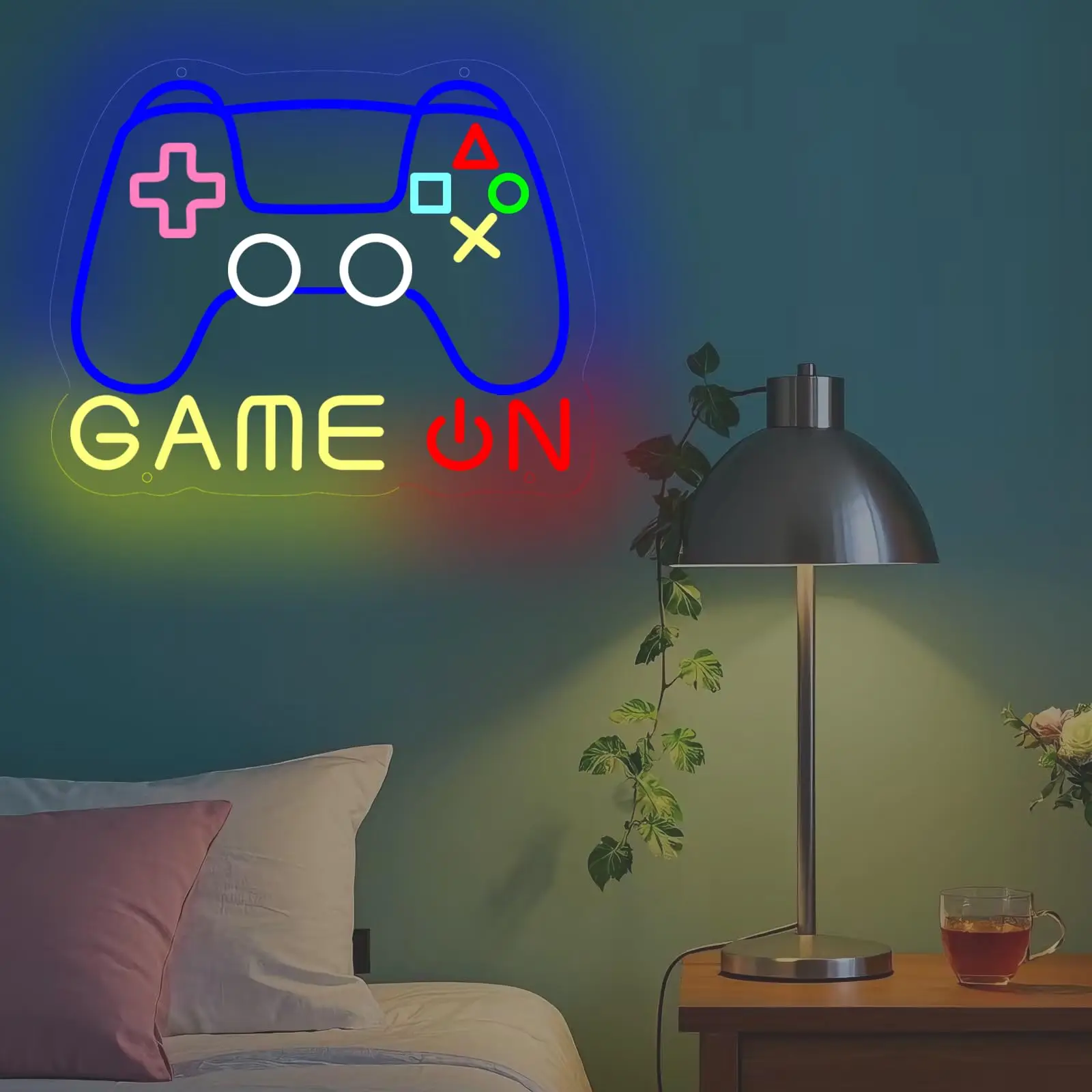 GAME ON Controller Neon Sign - Retro Gaming LED Wall Light for Man Cave, Streamer Room, USB Multicolor Lighting Gift