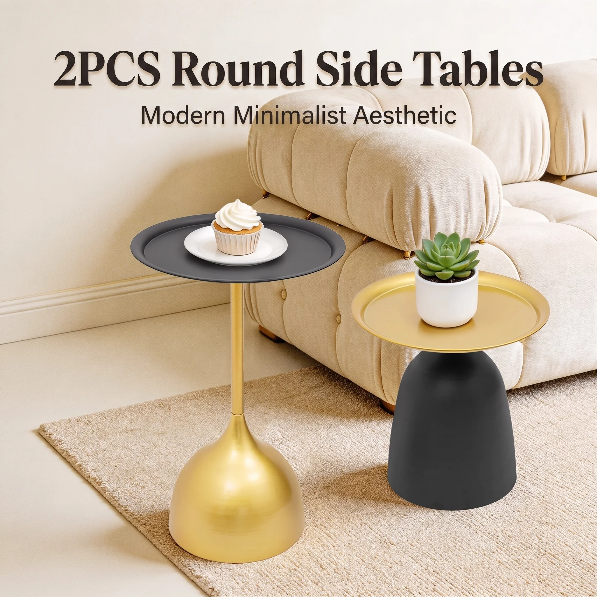 2PCS Round Side Tables Modern Balcony Tea Coffee Desk for Apartment Living Room Sofa Balcony Home