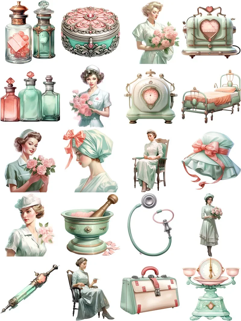 20Pcs/Pack Retro Nurse Sticker DIY Craft Scrapbooking Album Junk Journal Decorative Stickers