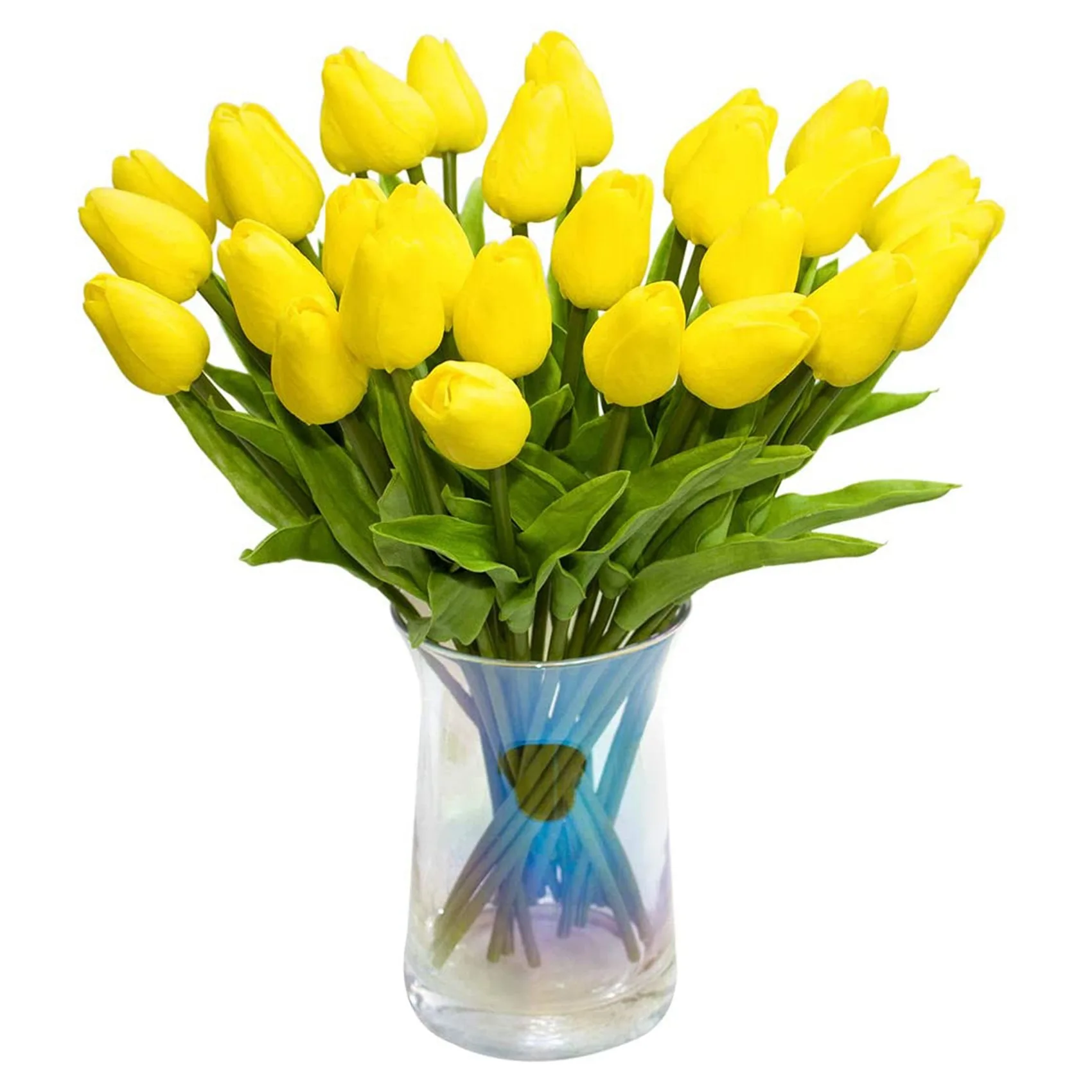 

A59T 30Pcs Artificial Tulips Flowers Real Touch Tulips Fake PU Tulip Bouquet Latex Flower White Tulip(Yellow)