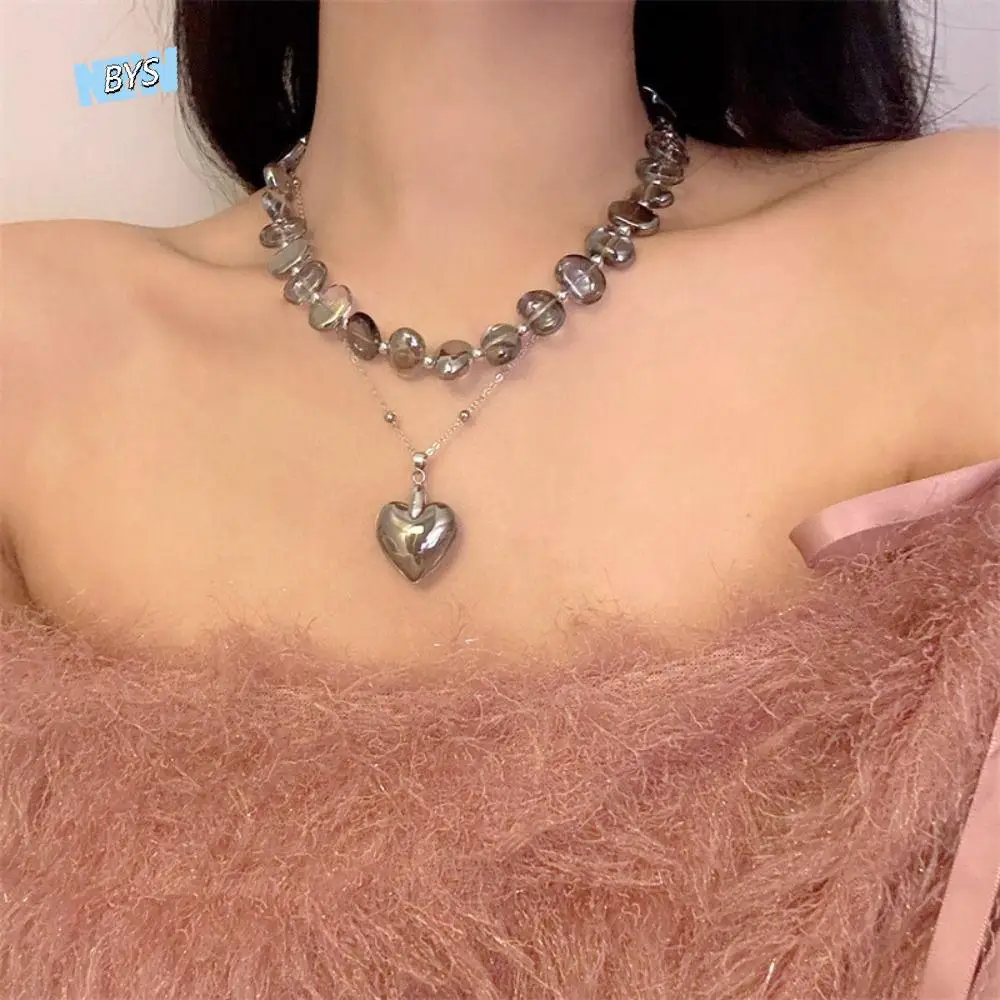 

Cool Simple Beaded Necklace Exaggerate Irregular Transparent Beads Necklace Neck Jewelry Ornaments Heart Pendant Necklace Women