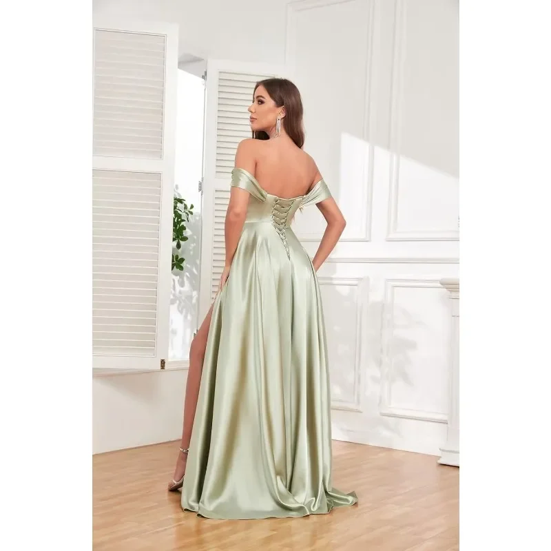 Wakuta Satin Bridesmaid Vestidos for Women Long A-Line Off The Shoulder Prom Robe with Side Slit Evening Dresses فساتين حفلات