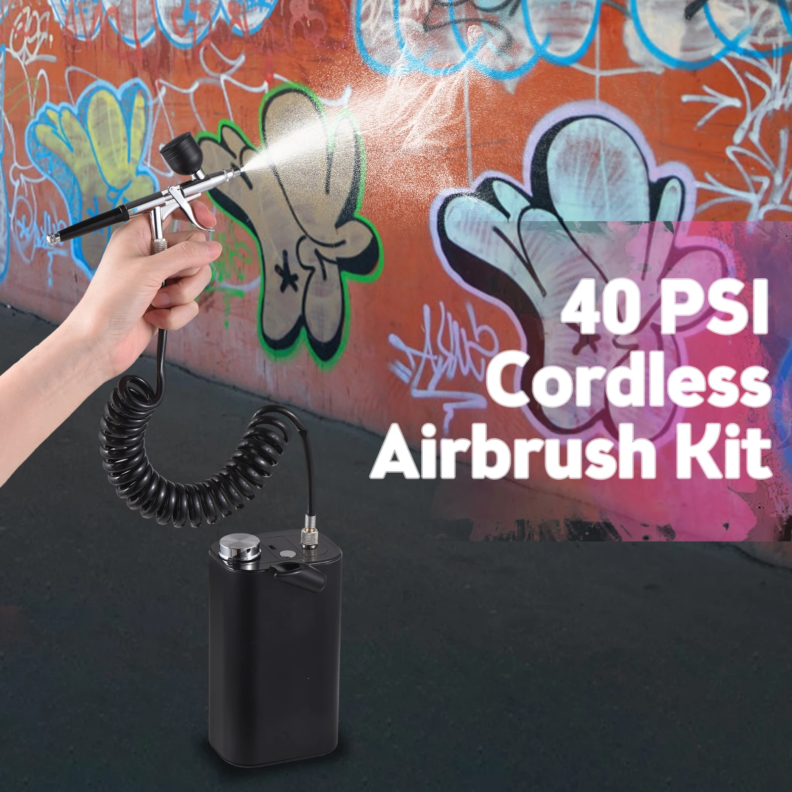 40PSI High Pressure Airbrush Kit with Compressor Cordless Handheld Air Brushes with 0.3mm Tip for Painting/Tattoo/Model Coloring