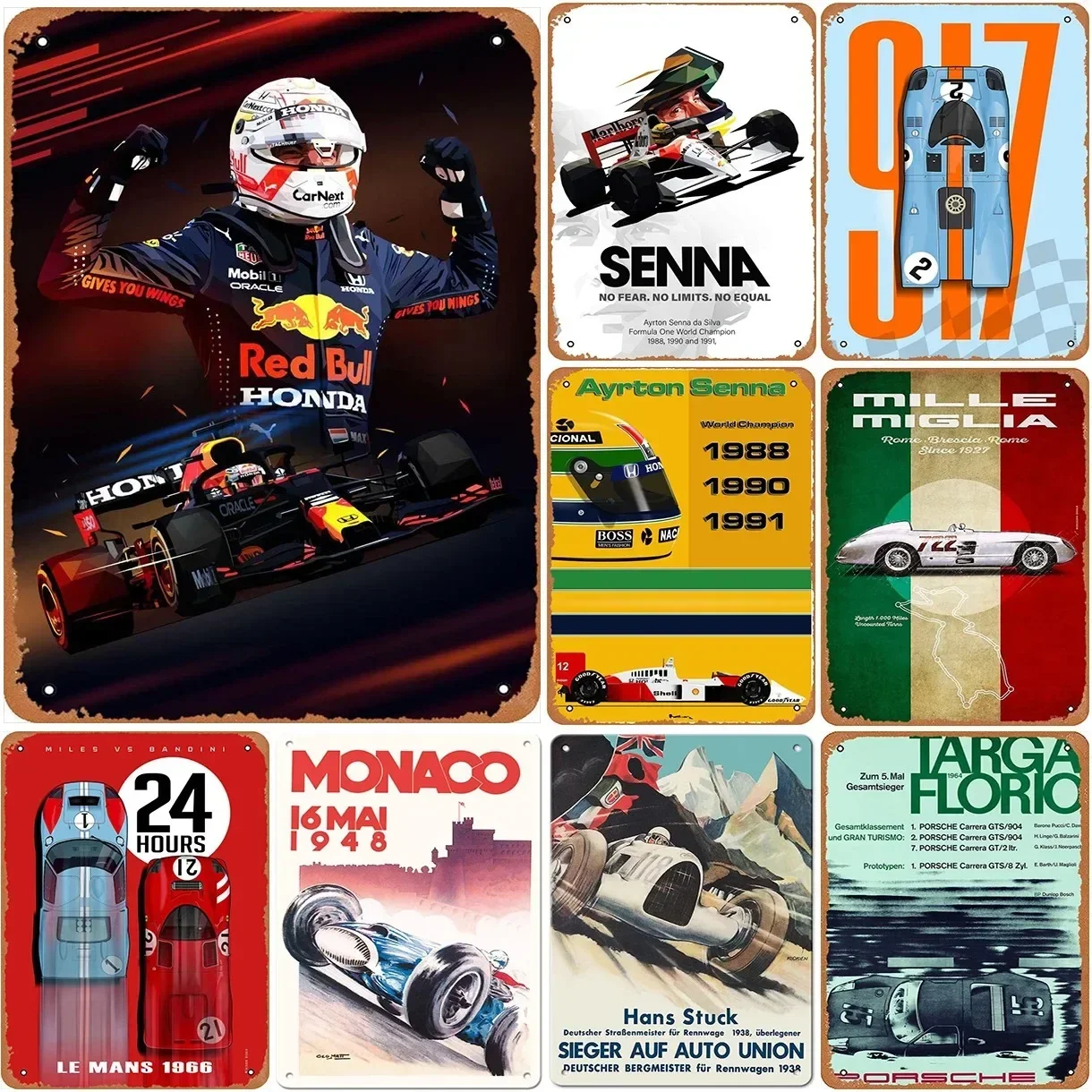 Vintage Monoca Car Racing Metal Tin Signs Motorcycle Retro Posters Plate For Garage Club Bar Man Cave Cafe Wall Decor Plaque