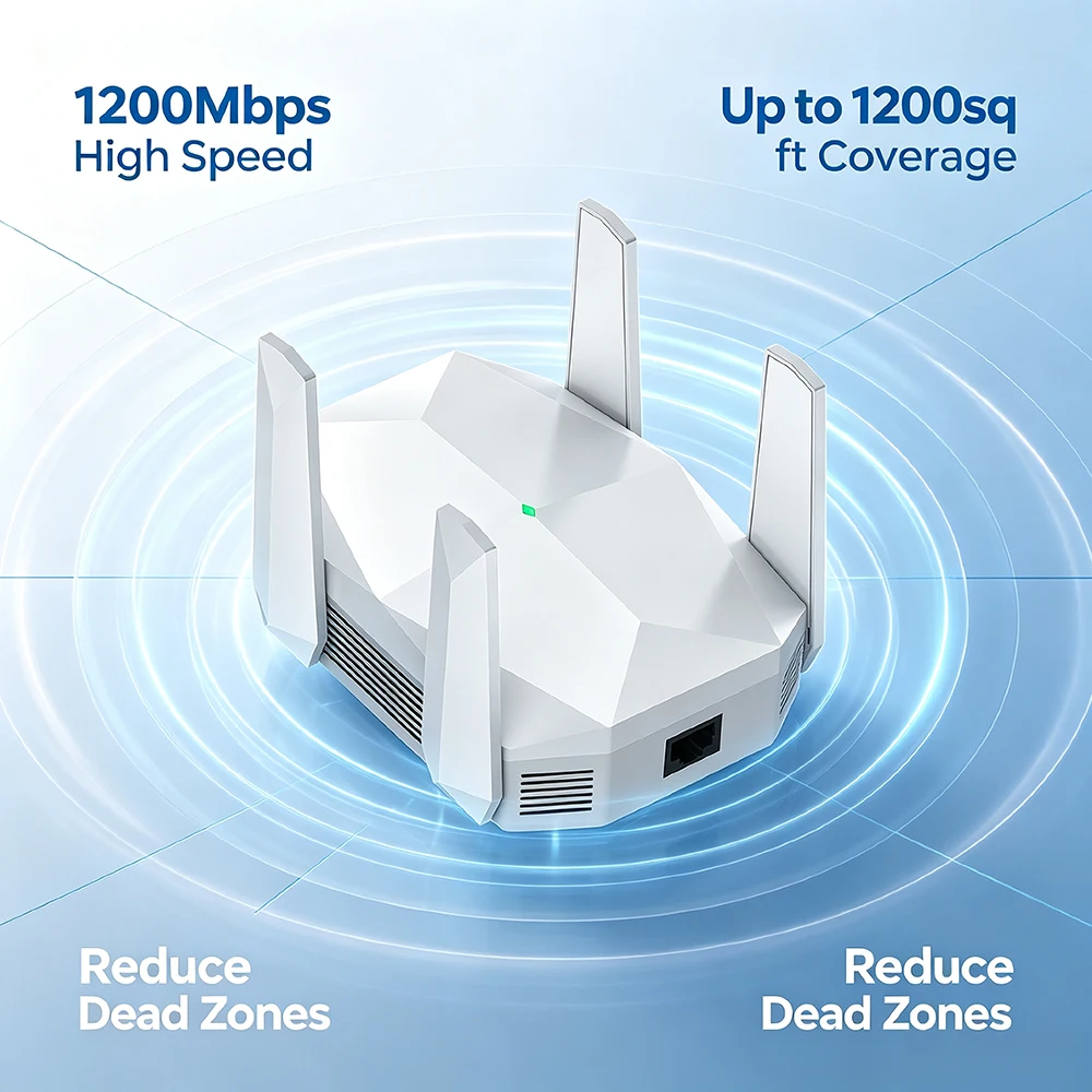 1800Mbps Dual Band WiFi Repeater 4 Antennas Long Range Wireless Range Extender Signal Booster for Home Office