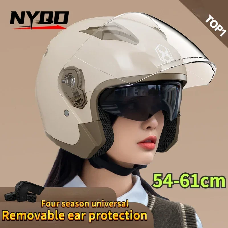 Motorcycle 3/4 Half Helmet Eye And Face Protection Dual Lens Comfortable Detachable Lining Ventilation Open Face Helmet