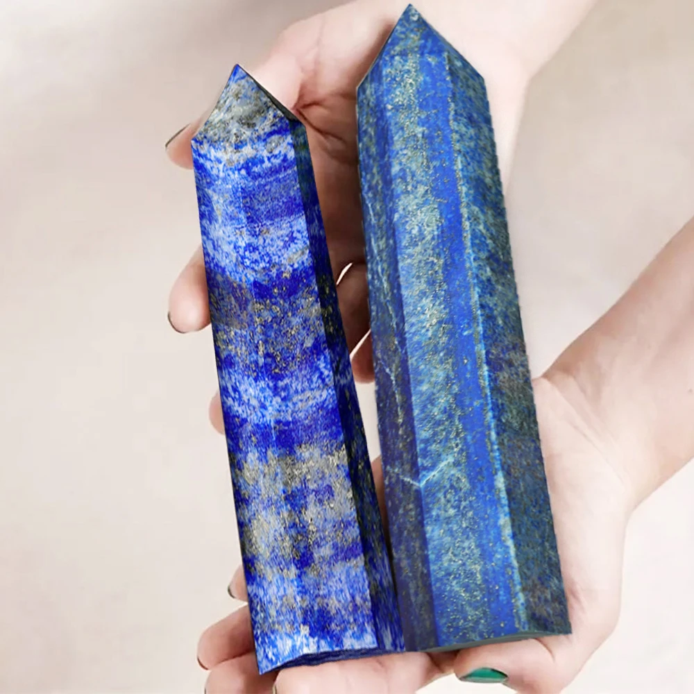Cristal naturel Lapis Lazuli colonne hexagonale pointe de cristal ornement minéral baguette de guérison décoration de la maison grande taille 8-15 cm de haut