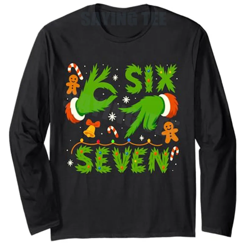 67 Green Hands Christmas Shirt Six Seven Meme Brainrot Xmas Long Sleeve T-Shirt Y2k Sweater Coat Holiday Clothes Novelty Gifts
