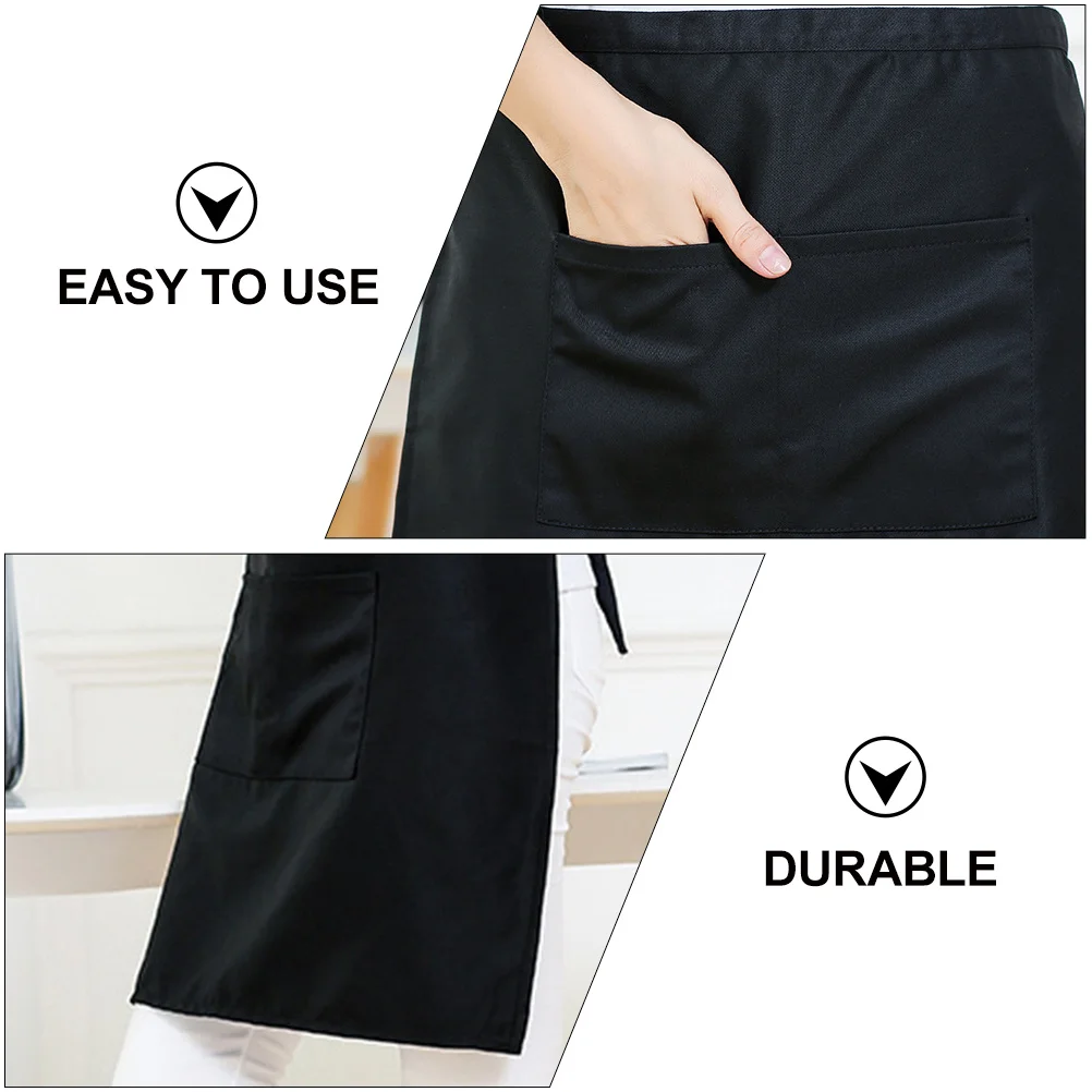 

1pc Half-Length Kitchen Black Cooking Work Apron For Chef Home Baking Bbq Oil Waterproof Pocket Apron Cooking Supply