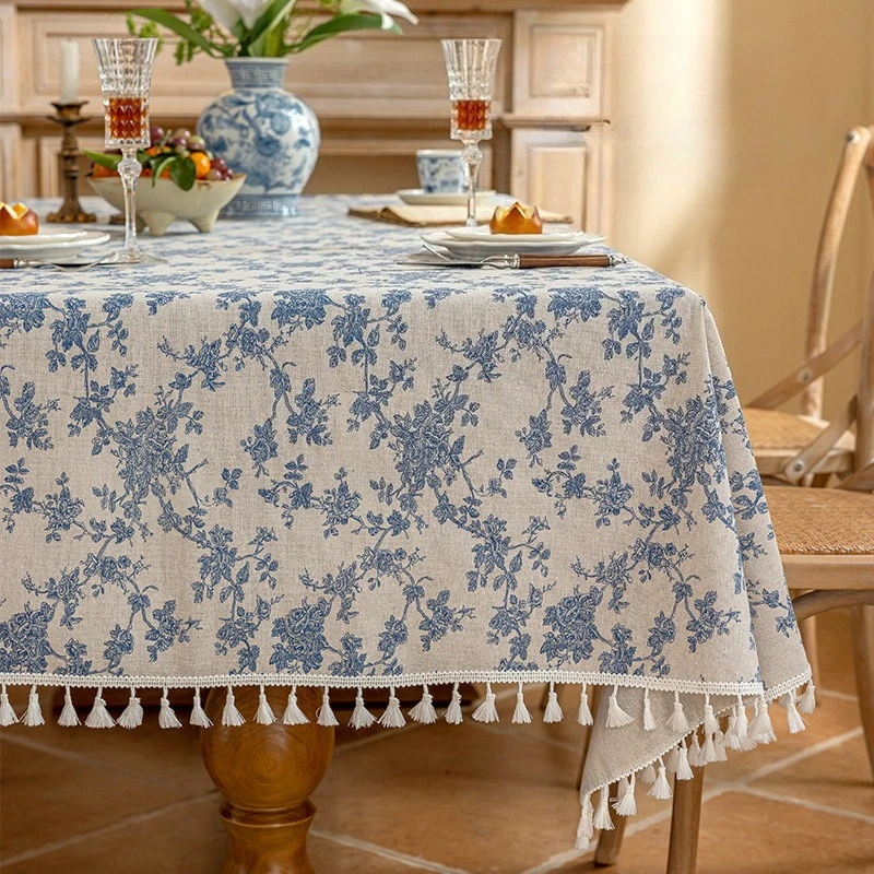 80x80cm Pastoral Small Floral Tablecloth Rectangular Camping Cover Cloth Fringed Atmosphere Dining Table Tablecloth