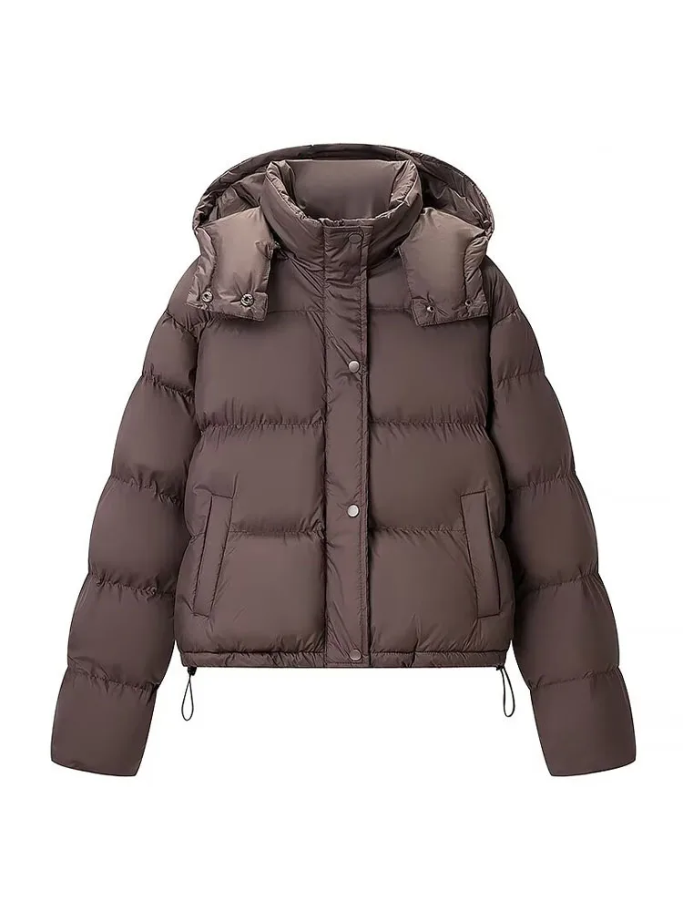 HH Women Winter Fashion Versatile Removable Hat Hand-Stuffed Cotton Short Cotton Coat Female Casual Loose Thickened Warm Jacket
