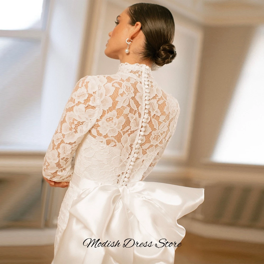 Elegant Customized Mermaid Lace Bridal Gowns Classic High Collar Sleeveless Wedding Dress Delicate Appliques Bow Robe de mariée image 5