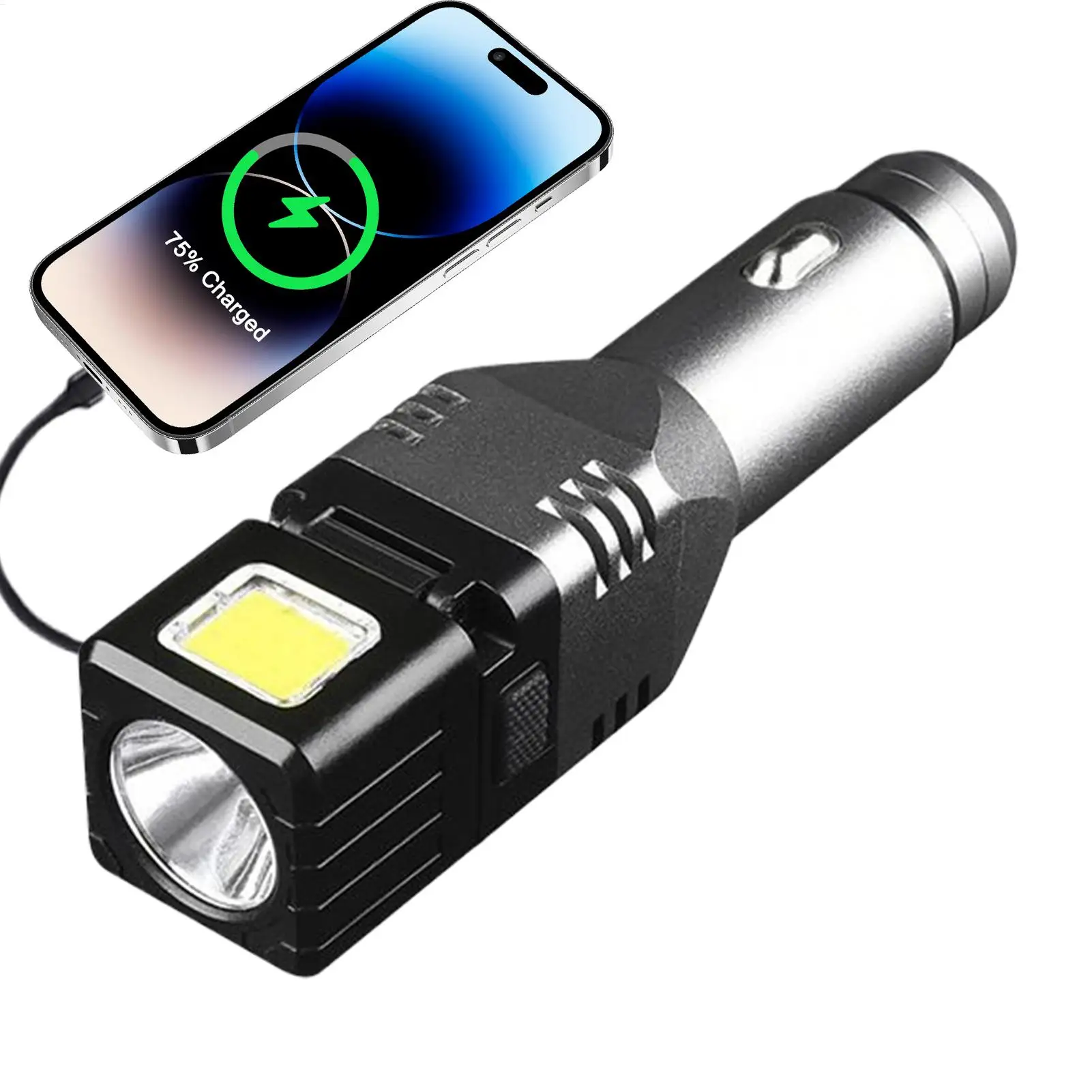 Senter Mobil Lampu LED Terang Dapat Diisi Ulang Cocok untuk Mobil 12V/24V Senter Pengisian Daya Mobil dengan Port USB dan Tipe-C