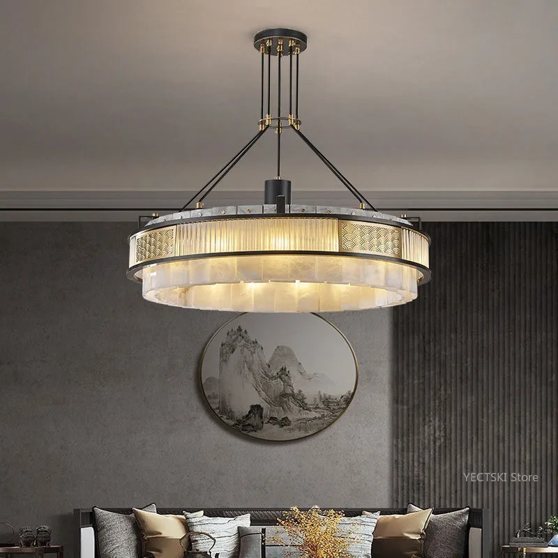 

New Chinese style marble pendant lamp, living room lamp, villa duplex bedroom, dining room lamp, retro atmospheric lamp