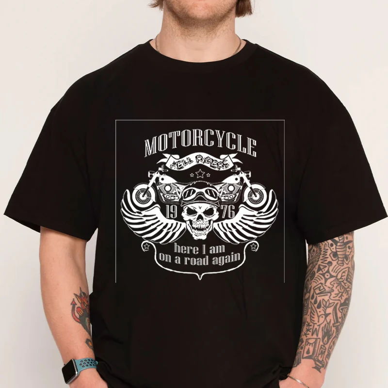 

Skull Rider Motorcycle T-shirt 100% Cotton O-Neck T Shirt Fashion Short Sleeve Mens Tees Graphic Tshirts