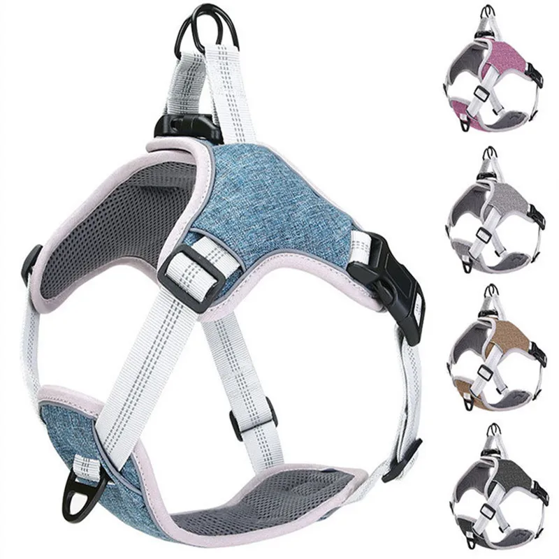 Pet Dog Harness Adjustable Vest Chest Reflective Safety Training Walking Chest Vest Leads Collar for French Bulldog Pets Dogs