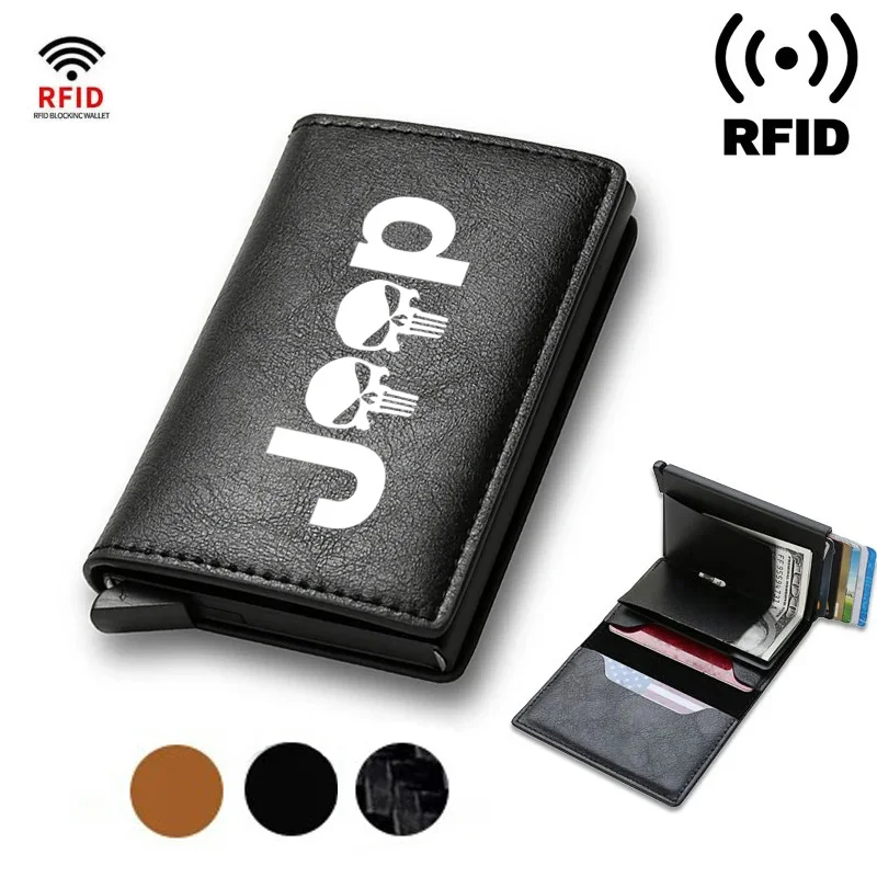 Rfid Credit Card Holder Men Wallets Bank Cardholder Leather Wallets For Jeep CHEROKEE LIBERTY COMPASS PATRIOT car accessories