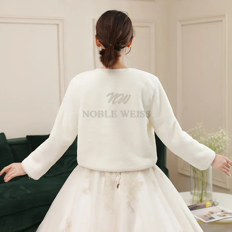 Pearls Wedding Faux Fur Jacket Bolero Women Cape Dress Shrugs for Women Faux Fur Coat Wedding Jacket with Sleeves Customized