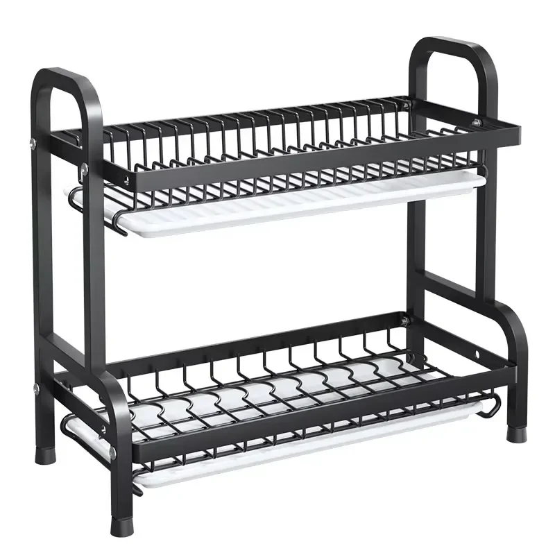 Multi Layer Double Tier Metal Kitchen Storage Rack Drain Tableware Organizer Box Multifunctional Dish Drying Rack