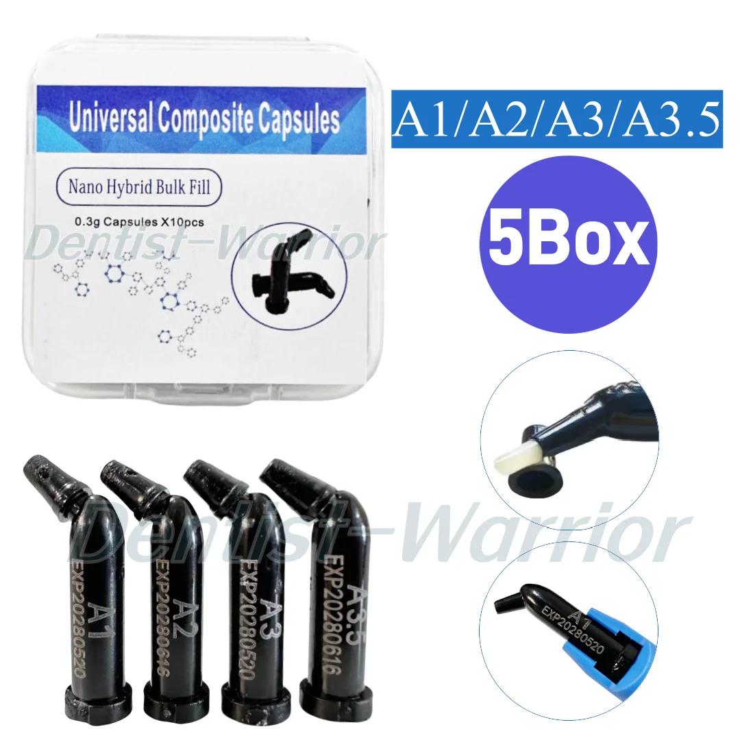 

5Box Dental Unidose Capsules Composite Resin Light Cure Capsule Vita Shade 0.3g/Pcs A1/A2/A3/A3.5