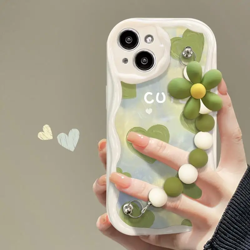 

Suitable For 14 Promax Phone Case iPhone 13 Couple Silicone 11/12 Green Heart Chain XS/XR