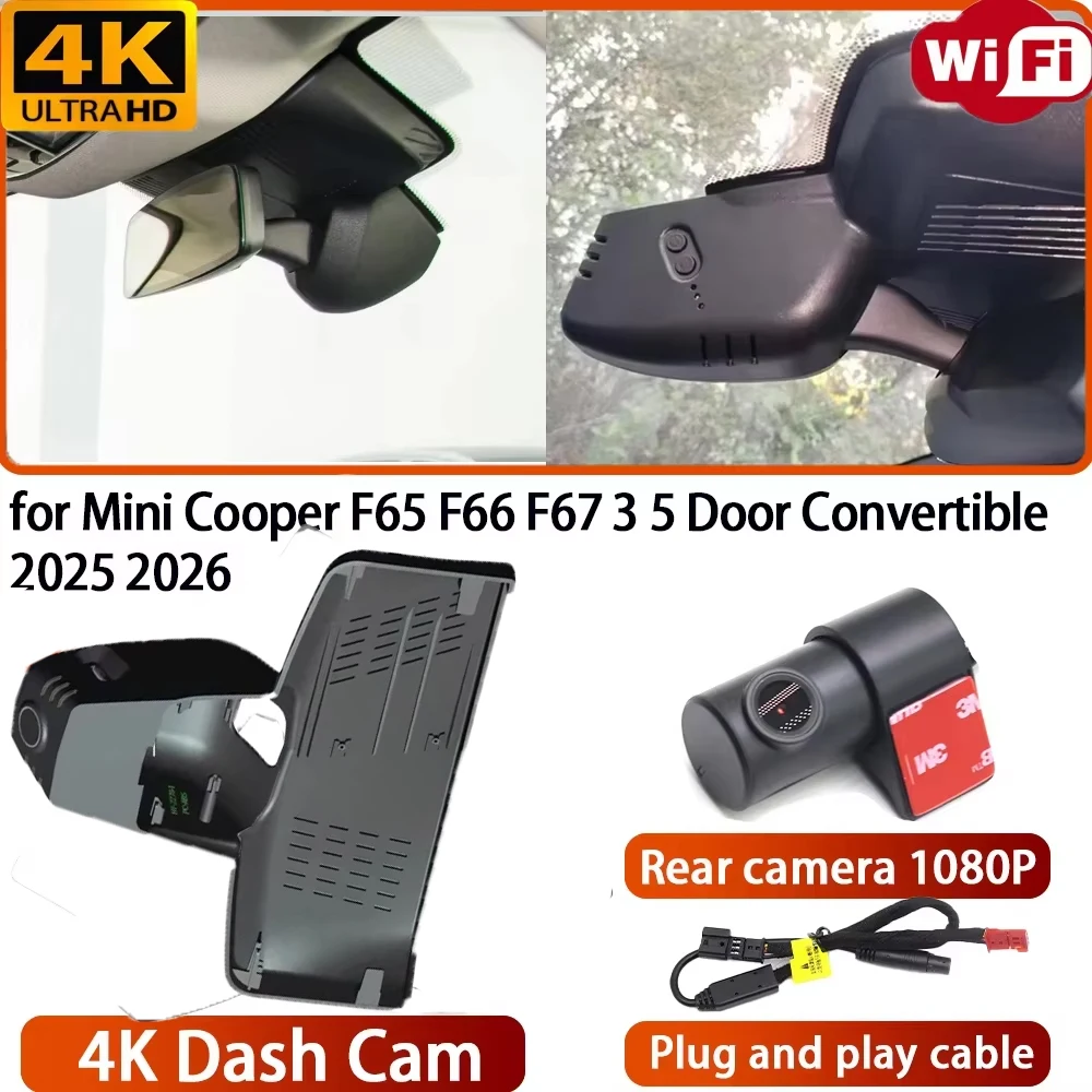 Para Mini Cooper F65 F66 F67 Conversível 3 e 5 Portas 2025 2026 Gravador de Vídeo 4K Lente Sony DVR Câmera de Painel Wi-Fi 170° °   Ângulo Largo
