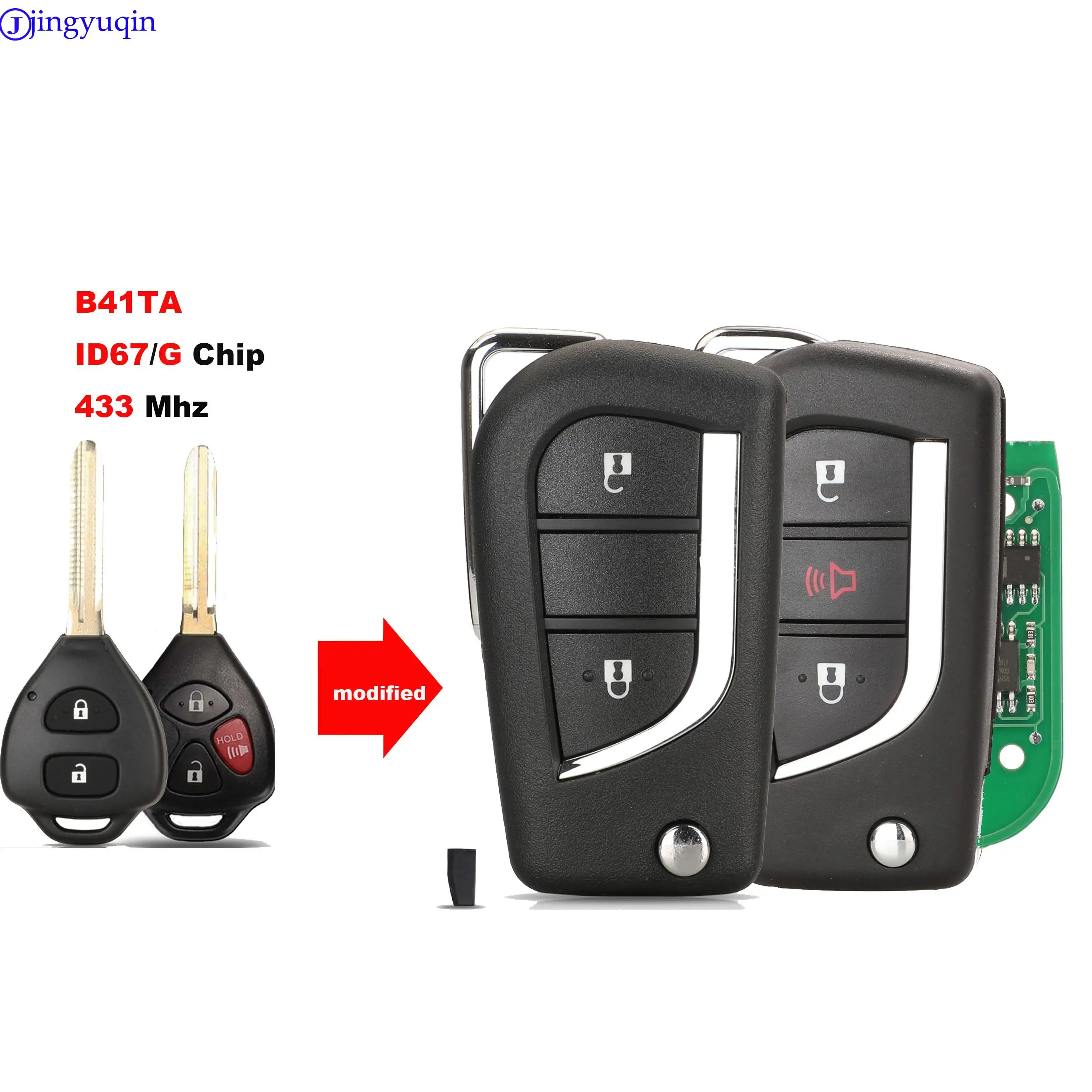 jingyuqin 2 Buttons Remote Car Key Control For Toyota prius 2 hilux etios vios yaris corolla FCCID:B41TA ID67/G Chip 433 Mhz